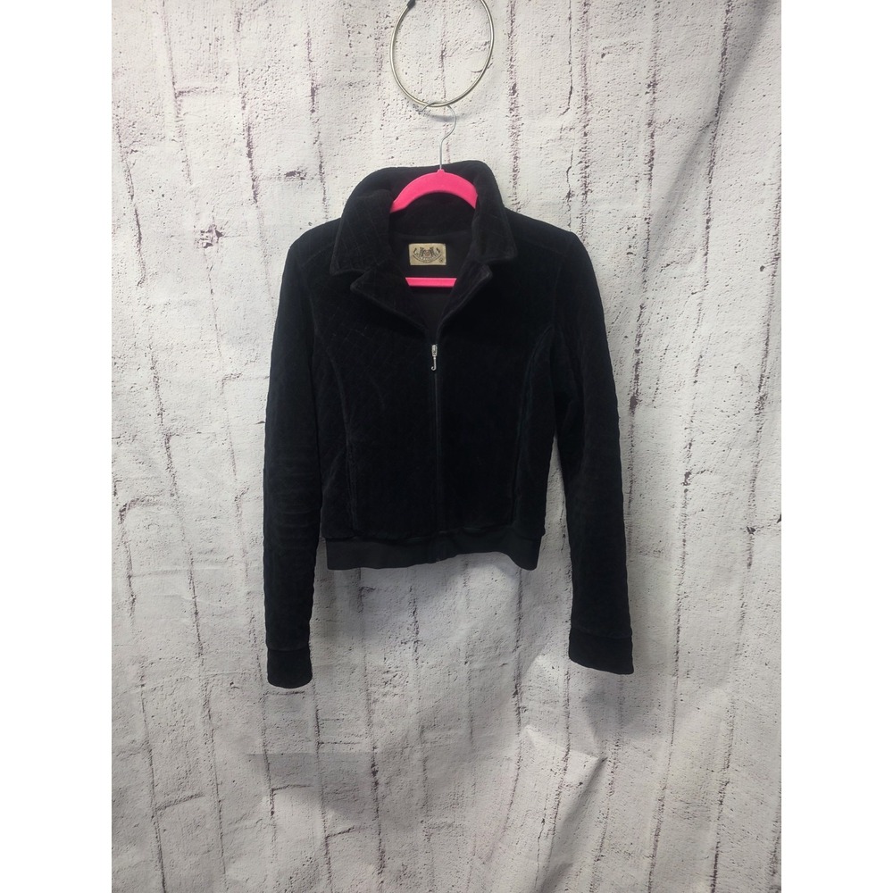 Juicy Couture Y2K Quilted Velour Bomber Jacket Black Women's Size M Medium